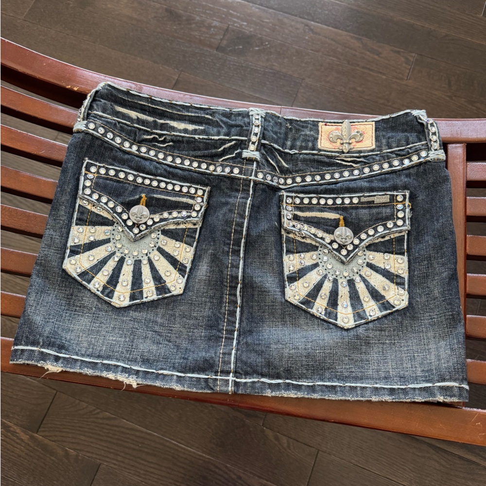 Embellished Swarovski Crystal Denim Mini Skirt